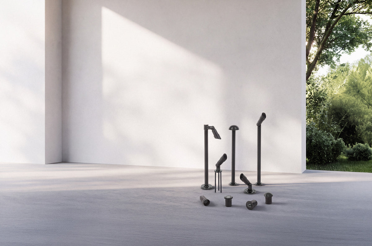 Light Visuals exterior lighting fittings against a sunlit white wall